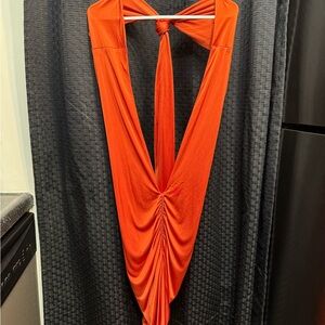 Moda International Vibrant Orange Backless Dress